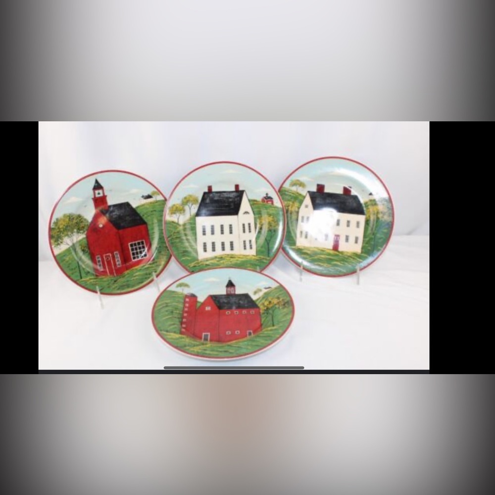 By Folk Art Master Warren Kimble -Country Life Ceramic Salad Plates (4)